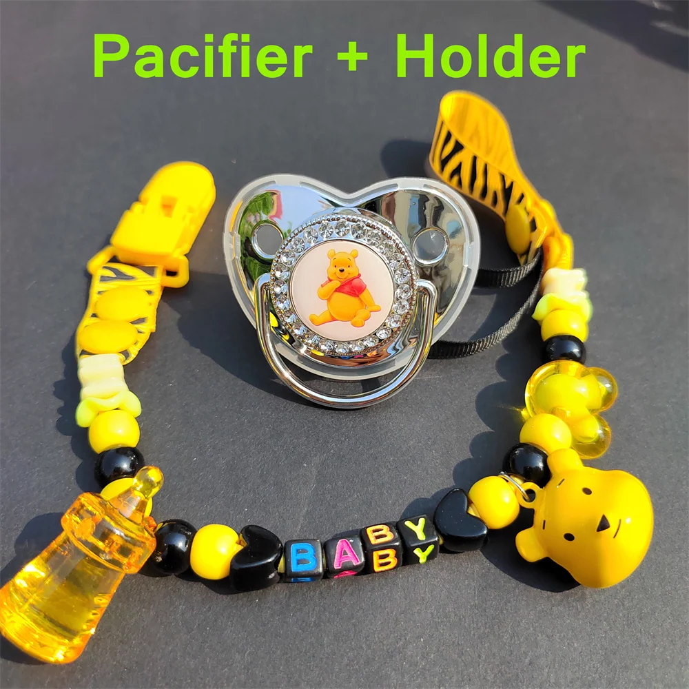 

Disney Newborn Pacifier Beaded Chain Yellow Shiny Silicone Baby Pacifier Holder Pacifier Dummy Baby Shower Gift Chupetes De Lujo