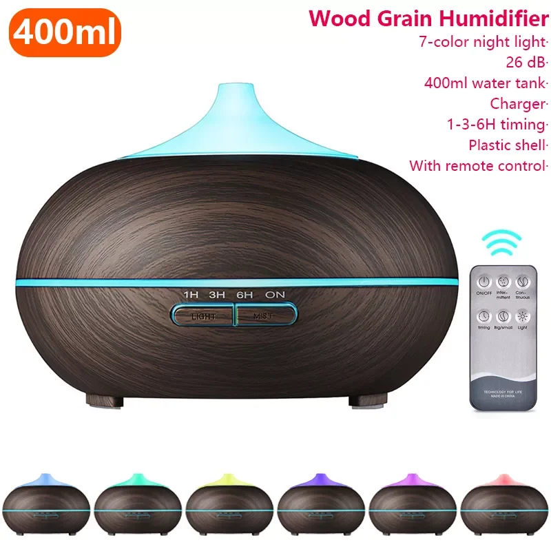 

400ML Electric Air Humidifier Essential Aroma Oil Diffuser Wood Grain Remote Control Ultrasonic Xiomi Air Humidifier LED Light
