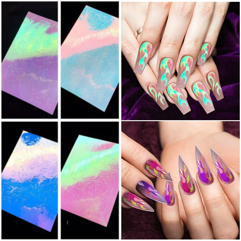 16 шт. 3D наклейки с блестками для ногтей переводные из фольги лазерные