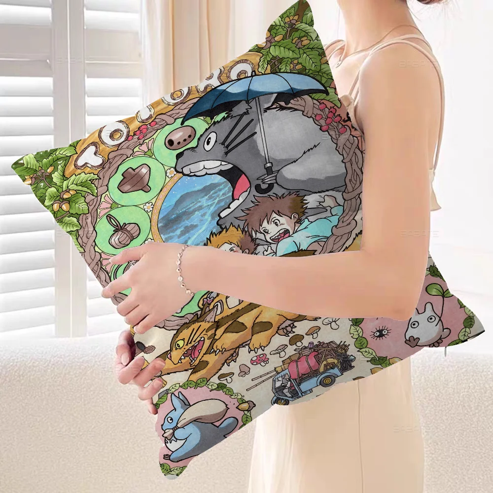 Movie T-Tonari No T-Totoro Pillow Covers Cartoon Sofa Decorative Home Double-sided Printing Short Plush Cute Cushion Cover