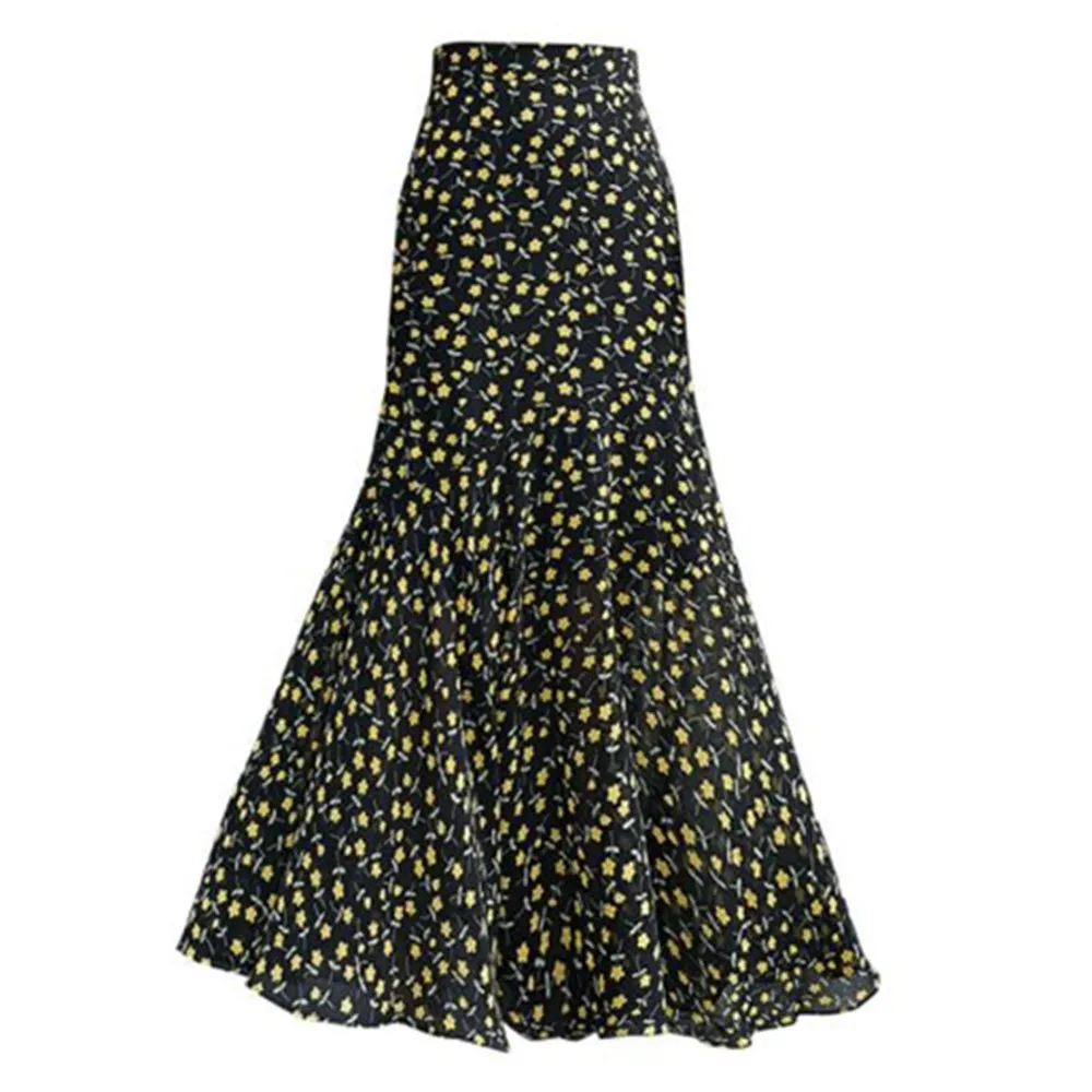 

Женская длинная юбка-годе, юбки с высокой талией в Корейском стиле 3XL, шифоновая юбка с цветочным принтом, длинная юбка