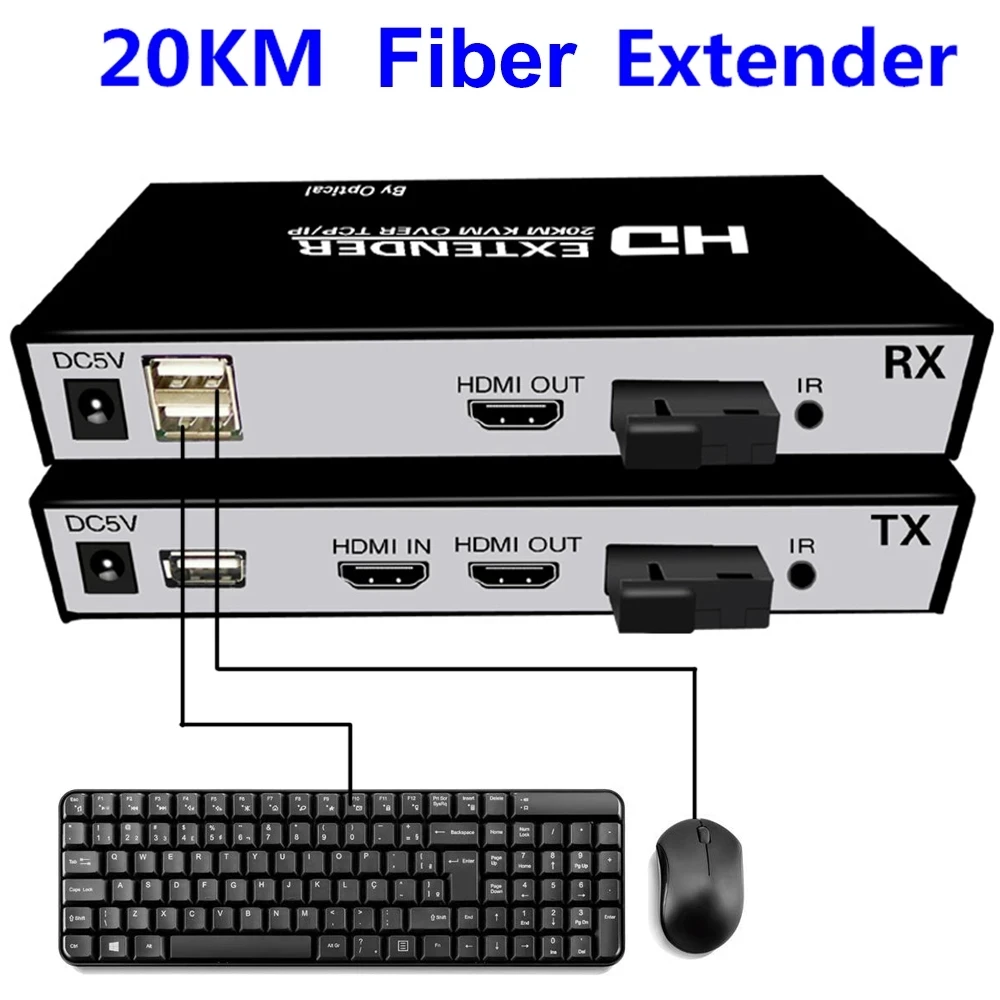 20 км HDMI волоконно-оптический USB KVM удлинитель видео передатчик приемник Loop Over SC