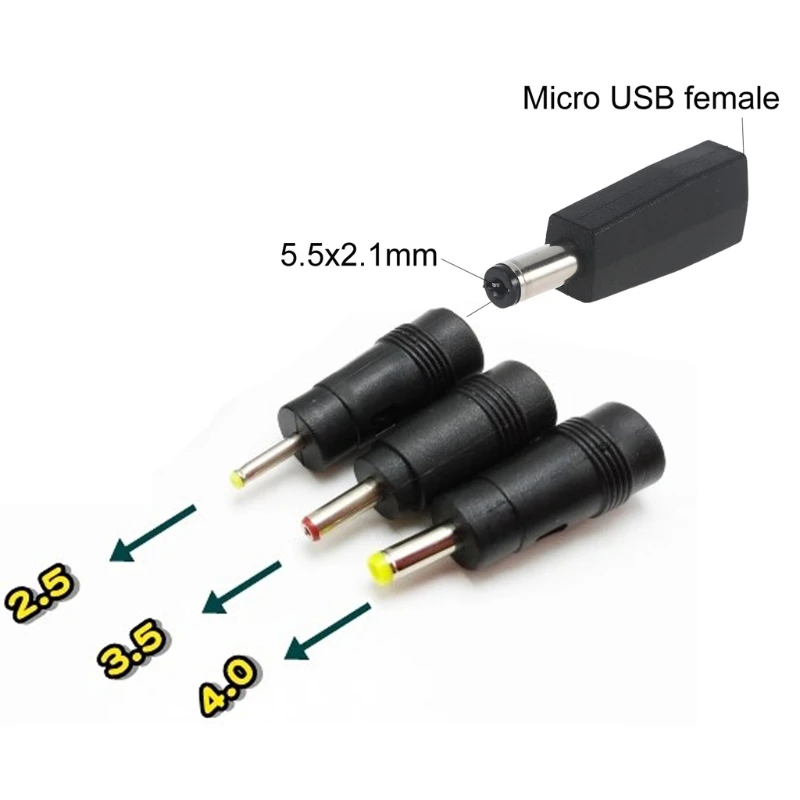 

Micro USB Female to 5.5x2.1mm 3.5x1.35mm 2.5x0.7mm 4.0x1.7mm Male 5V Connector Power Charging Adapter for Router Camera