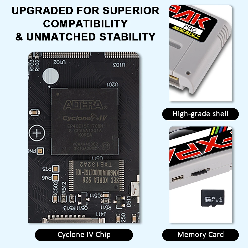 Фото Премиум-картридж Retro FXPAK Rev Z 16bit с 1200 играми и чипом Cyclone, в комплекте с картой Micro SD на 16 ГБ для консоли SNES №4