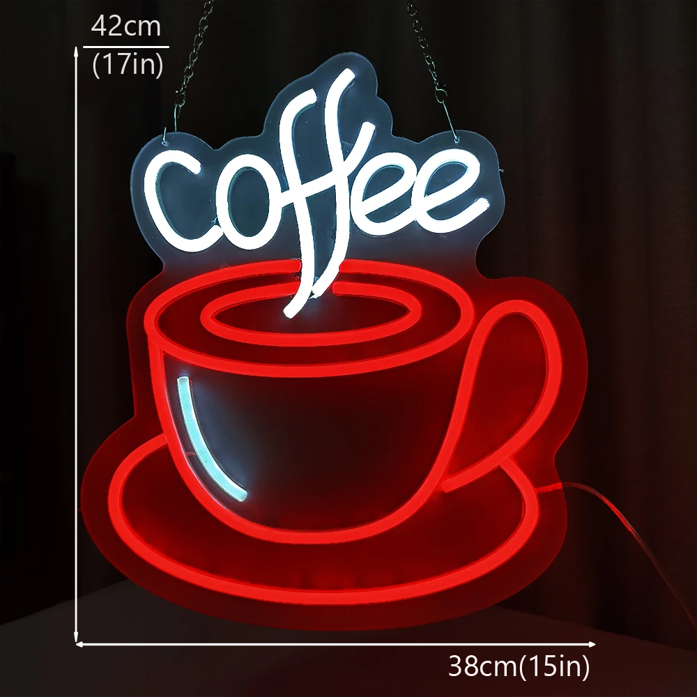 Coffee Neon Sign Light 42x38 CM for Bar Pub Club Store Hanging Window Wall Decor AD Promotion Signs Led Open |