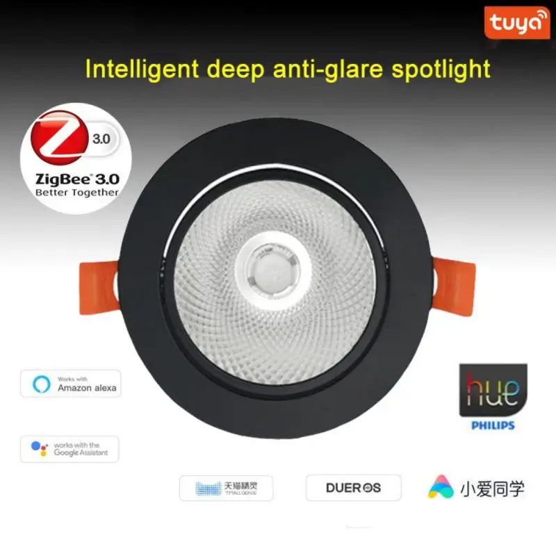 

ZigBee Tuya Smart Downlights Recessed Round LED Spotlight Ceiling Light 95° Adjustable Angle Direct Connect AC 110V-250V 12W