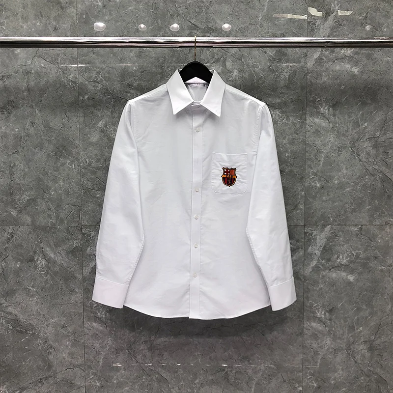 THOM TB Shirt Spring Autunm Fashion Brand Men's Shirt Badge Embroidery On Pocket Casual Cotton Oxford Custom Wholesale TB Shirt