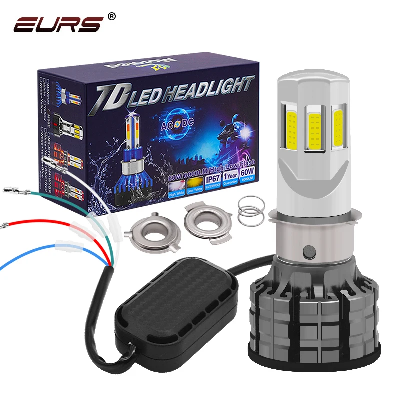 

EURS HS1 LED Motorcycle Headlight H4 BA20D P15D H6 Led Bulb 6000LM Hi-Lo Beam Motorbike HeadLights 60W Head Lamp AC/DC 12V 6000K