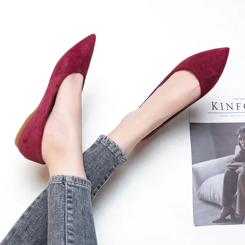 

Женские туфли из флока с острым носком, Размеры 33-48