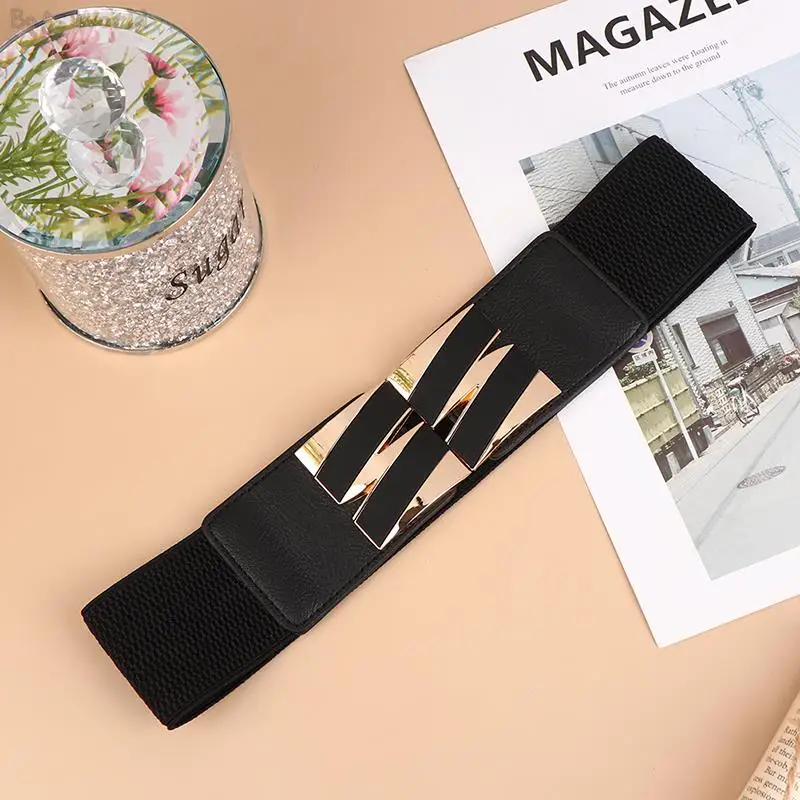 1pc Fashion Minimalist Black Wide Elastic Waistband Belt Buckle For Women Dress Waist Belt Shirt Decoration Belts