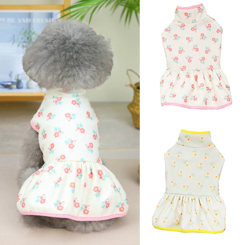 

Small Floral Dog Dress Warm Puppy Sweatshirt Winter Pet Clothes Girl One-piece Breathable Skirt Puppy Dress Cat Dog Outfits