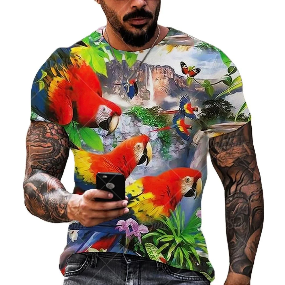 

Футболка мужская с 3D-принтом в виде попугая, летняя повседневная одежда в стиле хип-хоп с принтом животных, птиц, раньше 6xl