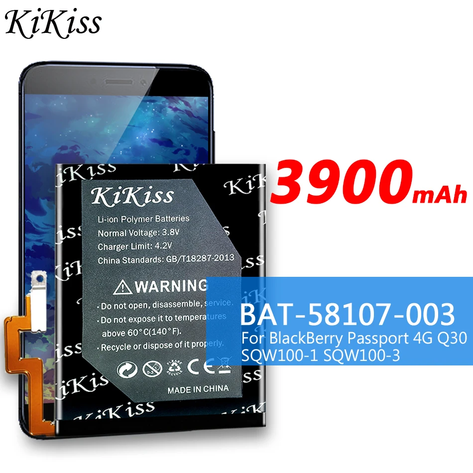 

KiKiss 3900mAh BAT-58107-003 Battery For Blackberry Q30 passport 4G SQW100-1 SQW100-3 Mobile Phone + Free Tools