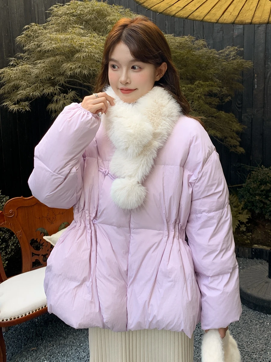 Фиолетовый пуховик в национальном стиле ретро женский зимний легкий утолщенный