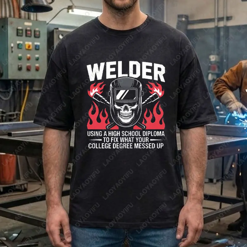 Фото Мужская футболка с юмористическим принтом на тему сварки «The Welder Face», 100% хлопок, с коротким рукавом, повседневная, для любого сезона №4