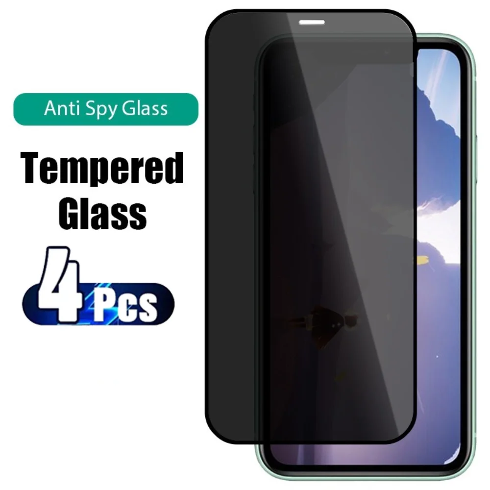 4 Pieces! 9H Anti Privacy Screen Protector for iPhone 8 7 6 14 Plus Protective Glass For iPhone 14 13 12 11 Pro Max XS Max XR X