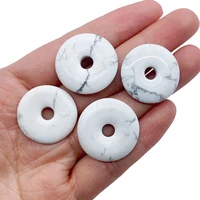 fashion natural stone white pine stone safety buckle amulet necklace pendants for diy making jewelry 25mm round howlite charms