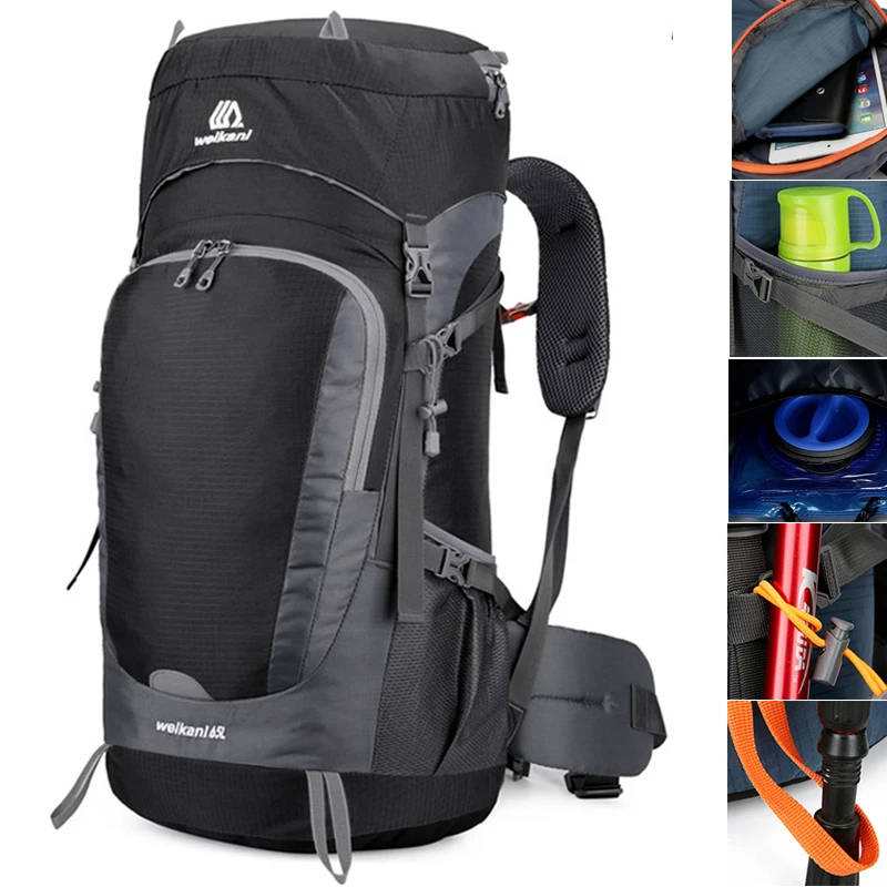 

Водонепроницаемый уличный рюкзак унисекс, дорожный ранец для скалолазания и кемпинга, Дорожная Спортивная сумка для мужчин и женщин, объем 65 л