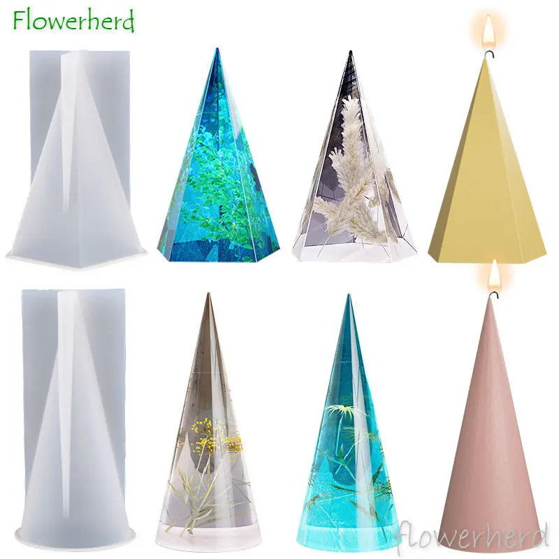 

DIY Crystal Resin Molds Candle Making Supplies Five-sided Cylindrical Pentagonal Cone Ring Candle Holder Mirror Silicone Mold