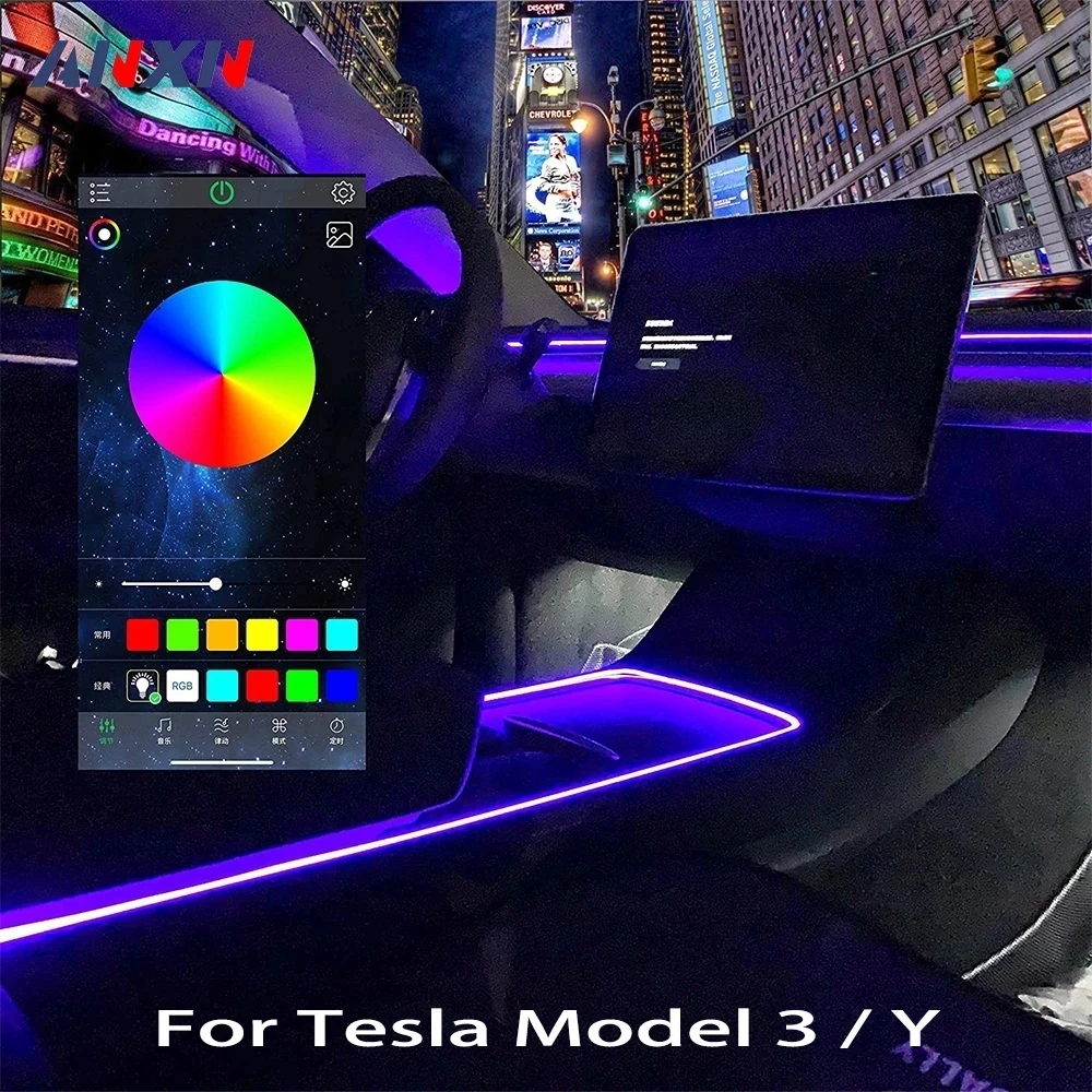 

Для центральной консоли Tesla, приборная панель, неоновые лампы, модель 3, модель Y 2019-2023, RGB, внутренняя Светодиодная лента с управлением через приложение