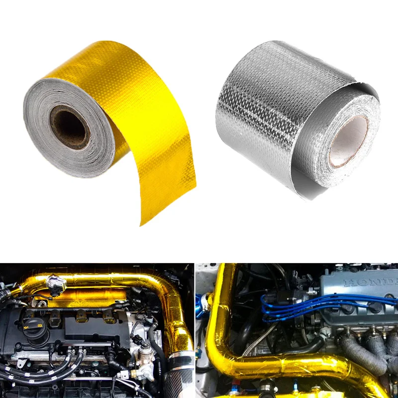 

5/10M 2'' Gold Thermal Exhaust Tape Air Intake Heat Insulation Shield Wrap Reflective Heat Barrier Self Adhesive Engine