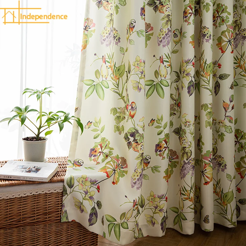 Chinese Retro Pastoral Style Curtain for Living Room Bedroom Blackout Fresh Curtain Decoration Custom Finished Partition Curtain