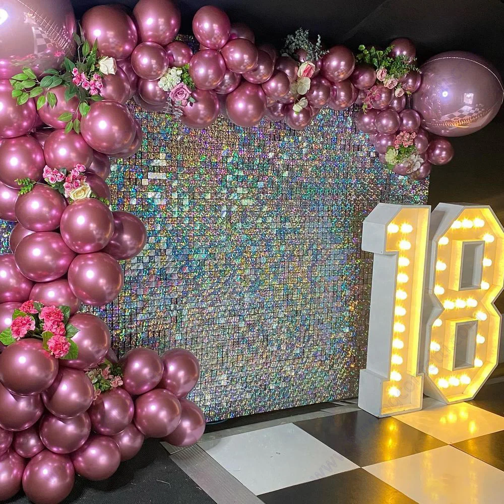 

Sequin Shimmer Wall Backdrop Decor Curtain Foil Tinsel Baby Shower Birthday Party Wedding Panel Background Air Activated Silver