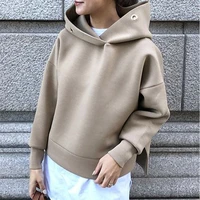 womens autumn and winter split sweatshirt womens hoodie solid color long sleeved all match casual thickening ladies clothes