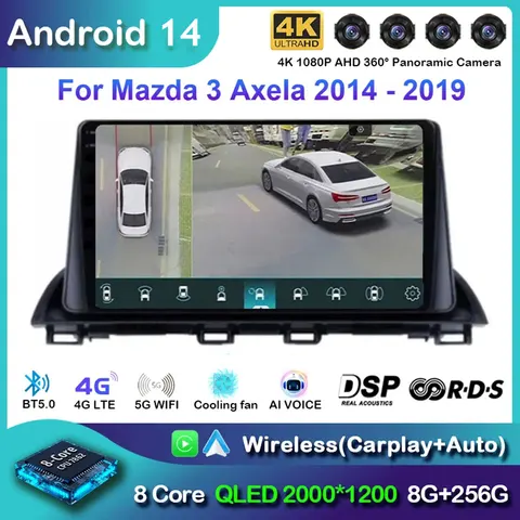 Автомобильное радио Android 14 Carplay для Mazda 3 Axela 2013 2014 2015 2016 2017 2018 навигация GPS мультимедийный плеер WiFi + 4G стерео BT