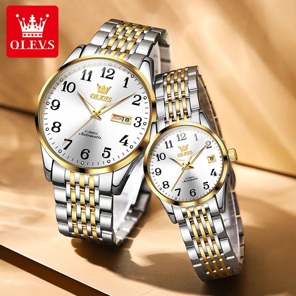 OELVS Brand Couple Watch Luxury Automatic Mechanical Watch Stainless Steel Waterproof Clock Relogio Masculino Couple Gift