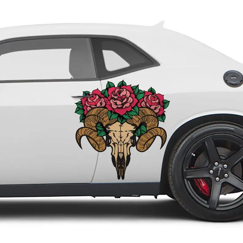 

Ram Skull And Roses Car Decal Livery 2 Piece Set Limited Edition Designed In-house And Printed On Premium Vinyl Decorate