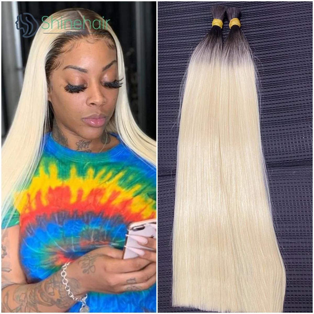 Фото Maxhair Straight 1b613 Светлые человеческие волосы 100% наращивание человеческих волос Необработанные волосы без утка для плетения Бразильские волосы Remy 30 дюймов №2