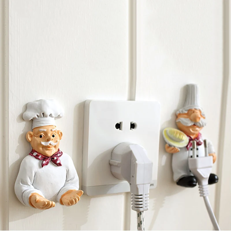 

1PC Wall-mounted Self-adhesive Storage Hooks Kitchen Plug Holder Decor Bracket Cartoon Cook Power Socket Cord Organizer Holder