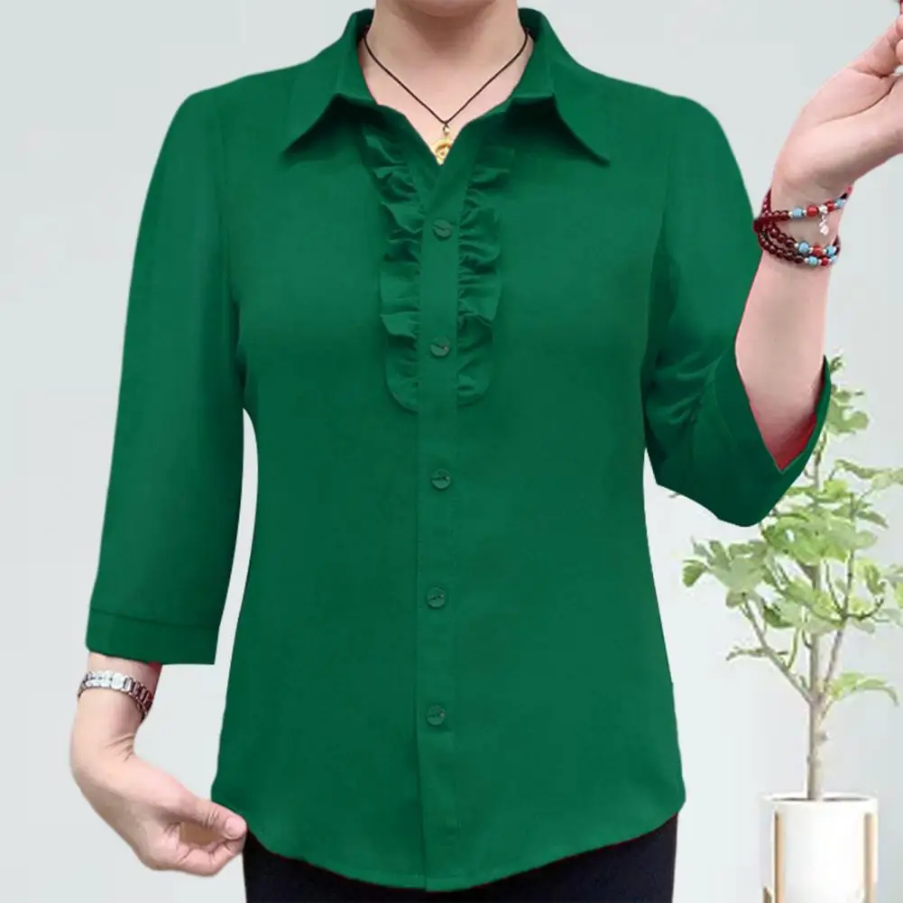 

Loose Fit Lightweight Three-quarter Sleeve Women Noble Shirt Female Clothing