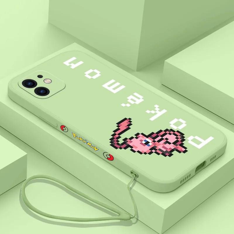 

Cartoon Pokemon Lucario Mew Phone Case For Samsung A81 A53 A50 A12 A22S A52 A52S A51 A72 A71 A32 A22 A20 A30 4G 5G With Lanyard