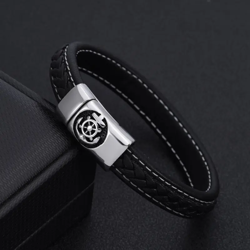 

New Fashion Unique Anchor Magnet Chain Link Men Male Charm Soft Leather Bracelets Charm Sporty Bracelets Jewelry Pulsera