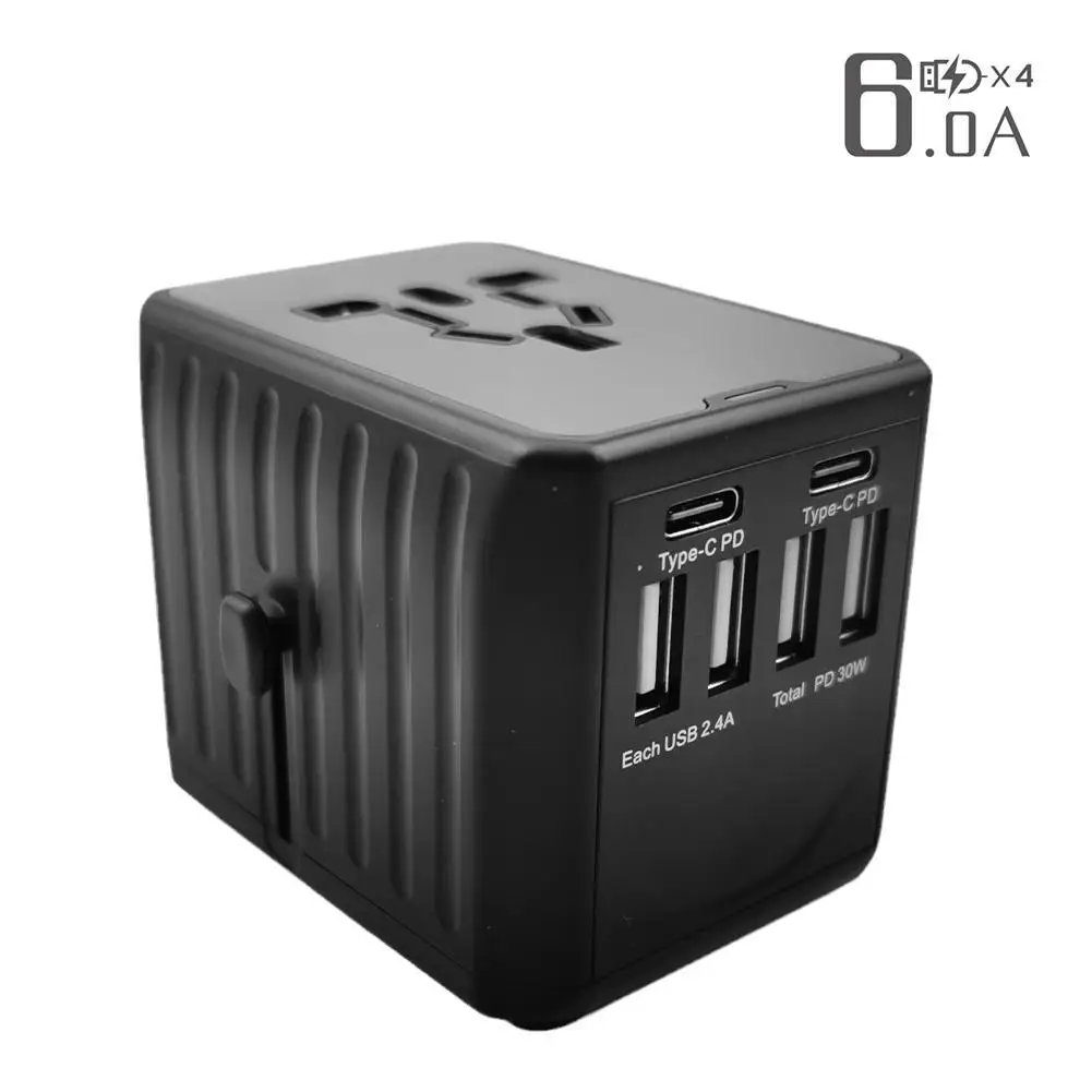 

International Travel Adapter Travel Charger With 4 USB Port 2 Type C All-in-one Wall Charger For US EU UK AUS Conversion Socket
