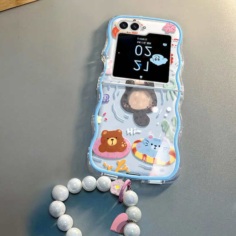 Новый чехол для телефона с мультяшными животными и бусинами подходит Samsung Galaxy Z Flip