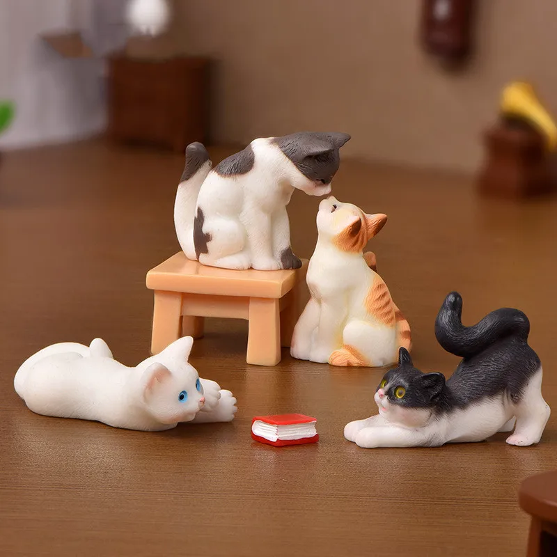 

Mini Cat Kitten Figurine Animal Miniature Figurine Fairy Garden Decoration Accessories Cartoon Cat Figure Gift Desk Home Decor