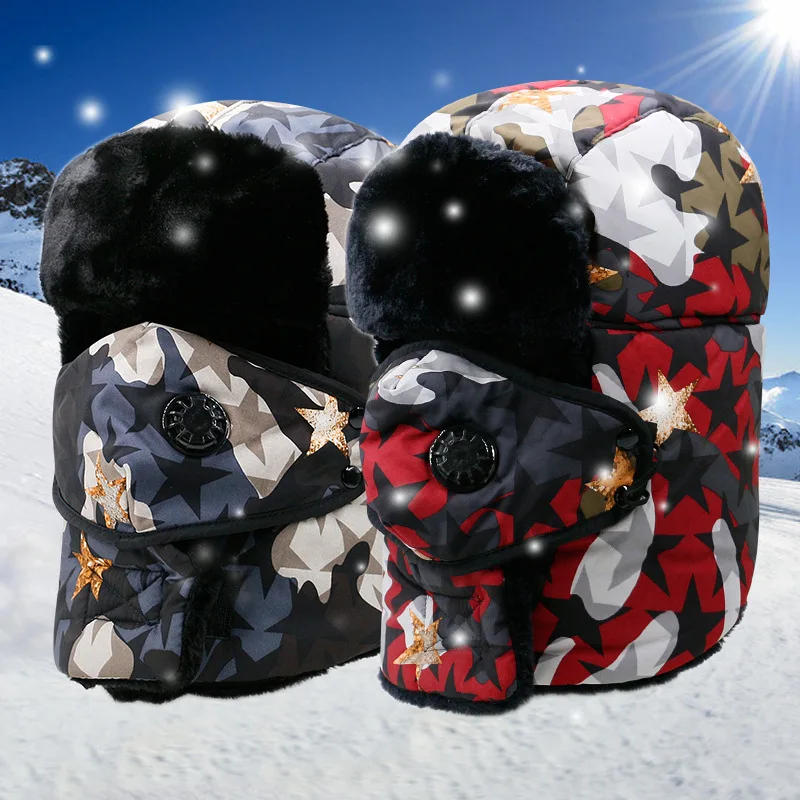 

2022 New Winter Warm Fur Baseball Cap With Ears CamouflageHiphop Snapback Mens Women Gorro Ruso Ushanka Bomber Hats 56-58cm