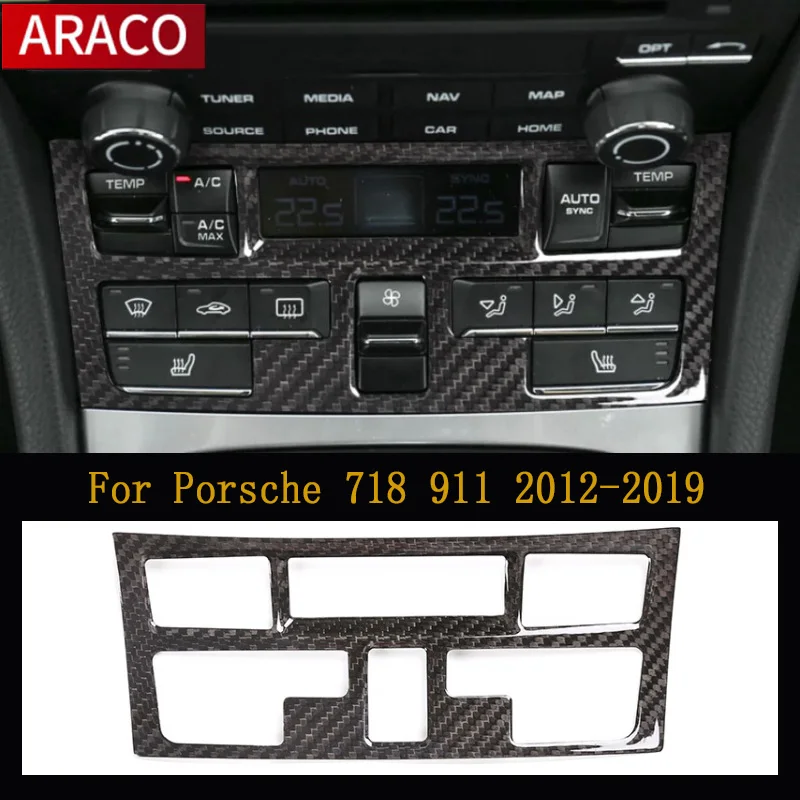 

Для Porsche 718 911 2012-2019 Стайлинг автомобиля из настоящего углеродного волокна центральное управление кнопками кондиционера рамка декоративная наклейка