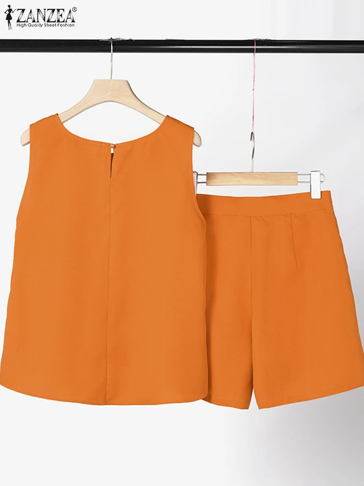 Лето 2024 Модный женский спортивный костюм ZANZEA с шортами блузка коротким рукавом и