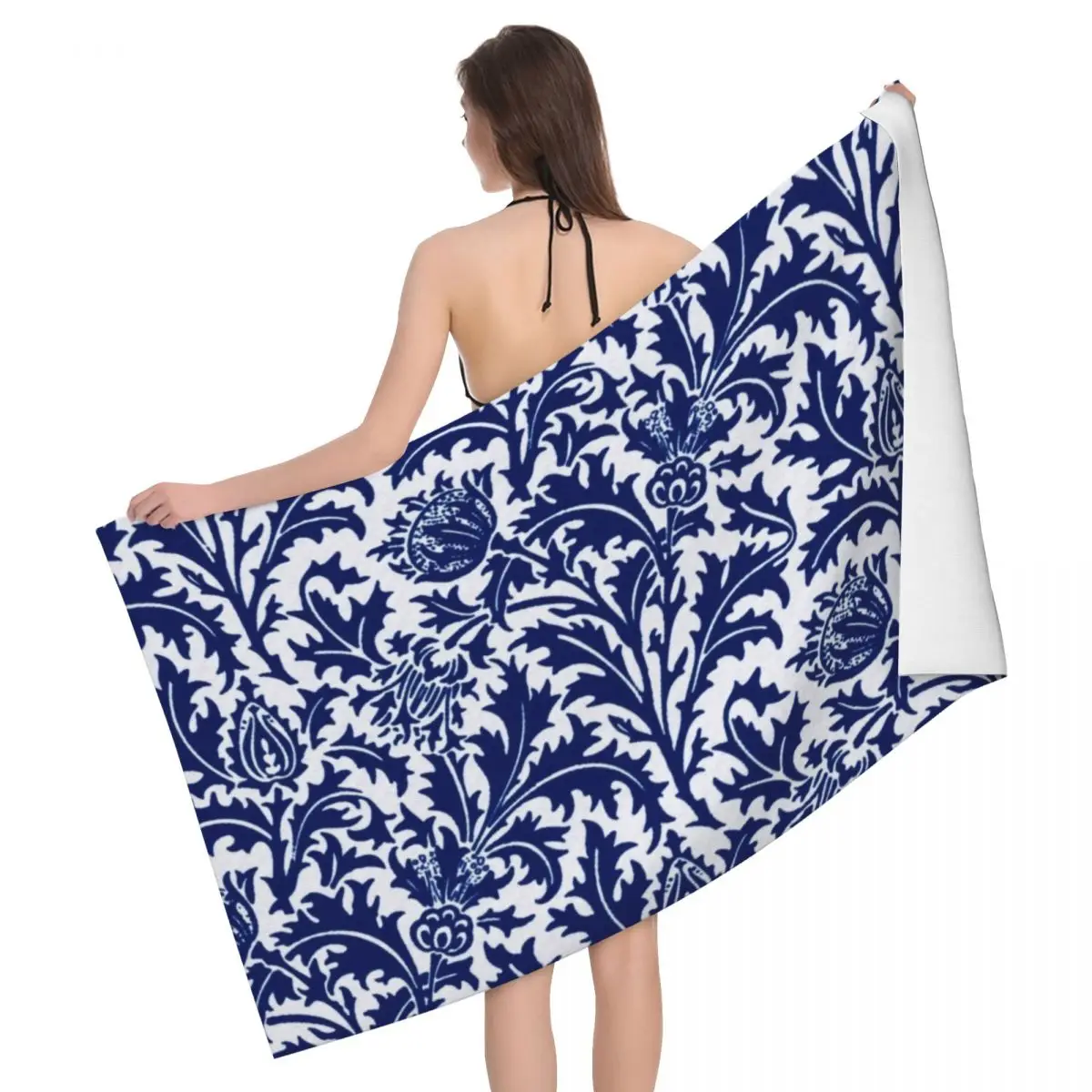 

Пляжное полотенце Вильям Морриса, дамасское быстросохнущее цветочное текстильное узор, супермягкое банное полотенце из микрофибры для сау...