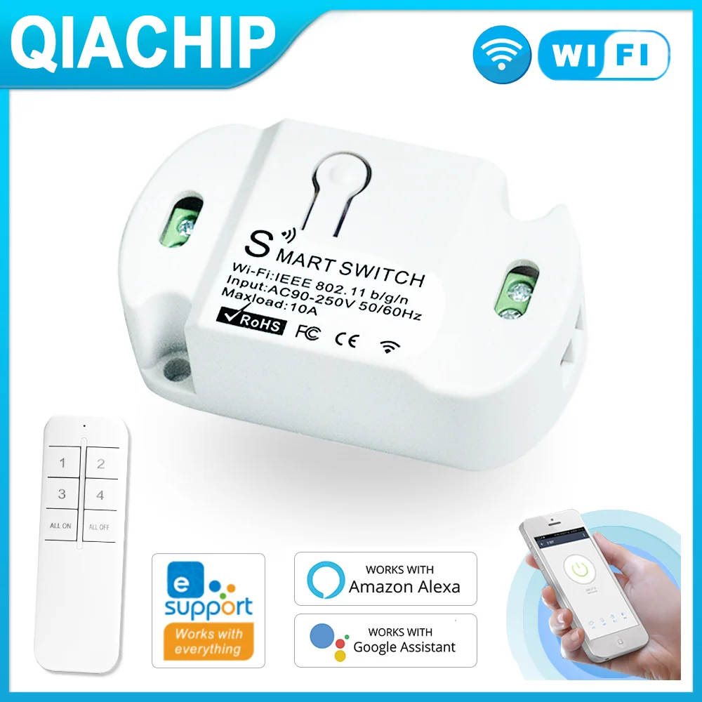 Купи QIACHIP Wifi DIY Interruptor Smart Switch Module Remote Controller Smart Home Voice Control Work With eWeLink Alexa Google Home за 324 рублей в магазине AliExpress