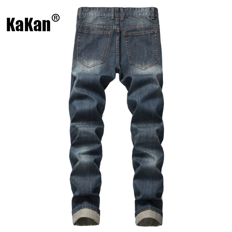 Kakan - New European and American Style Ripped Straight Fit Bulletless Jeans for Men, High Street Tattered Long Jeans K59-1111