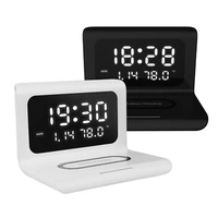 6 in 1 alarm clock wireless charger with digital thermometer led desk lamp for bedroom 15w mobile phone fast charger