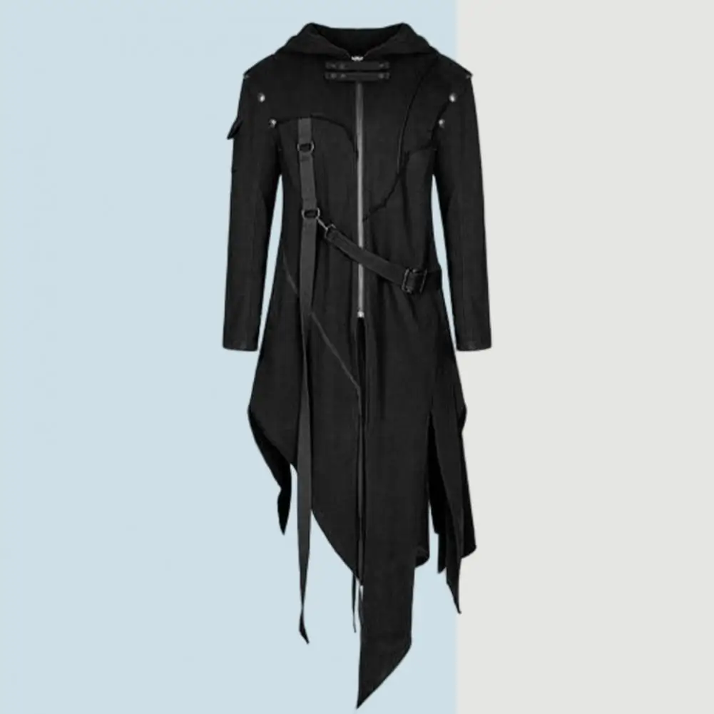 

Cozy Attractive Zipper Hood Long Coat Autumn Winter Men Overcoat Long Sleeves Cosplay Costume