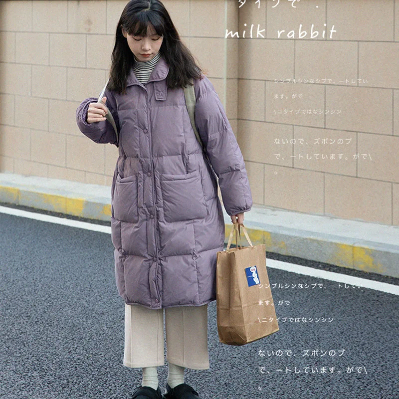 New Parkas Long Cotton Padded Jacket Women's Large Pocket Windproof Buckle Fashion Y2k Academic Style Coats Down Cotton Jacket