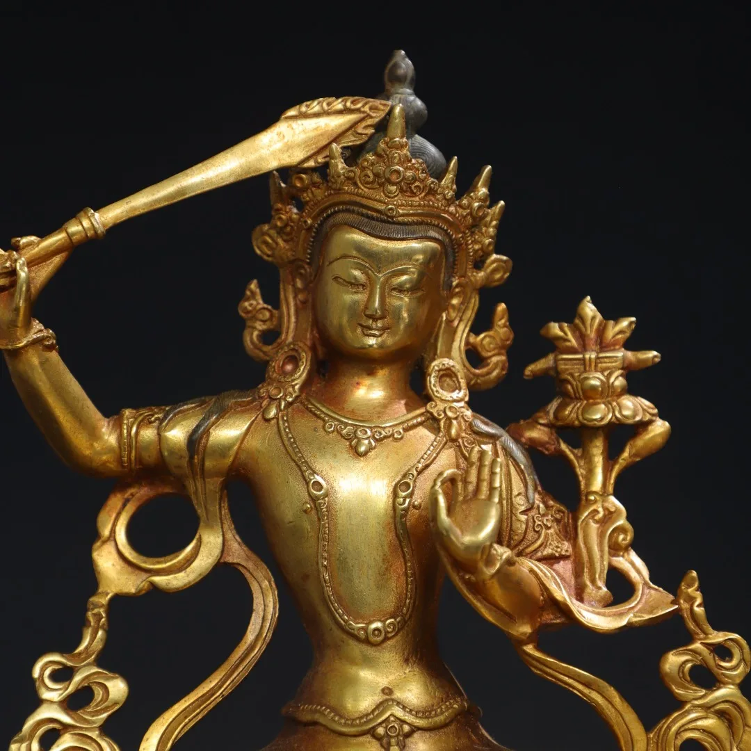 8-дюймовая коллекция тибетского храма старая бронза киноварь позолоченная