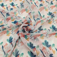 soft slightly transparent print cut flowers chiffon fabric for maxi dress silk scarves summer sheer dress skirt mesh veil